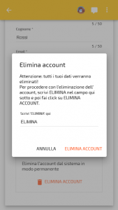 Immagine che mostra l'ultimo passaggio per eliminare l'account utente